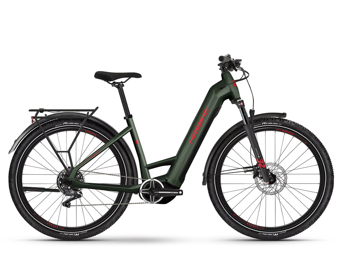 Vélo électrique trekking Unisexe TREKKING 5 LOW Vert Olive/Rouge